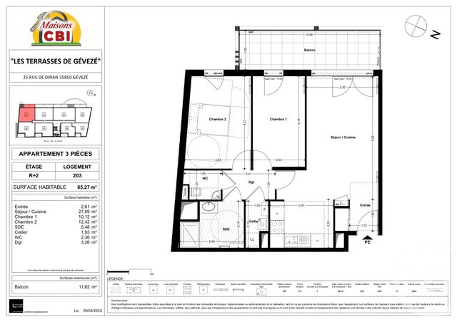 Appartement T3 à vendre - 3 pièces - 65.31 m2 - GEVEZE - 35 - BRETAGNE - Century 21 Dréano Immobilier