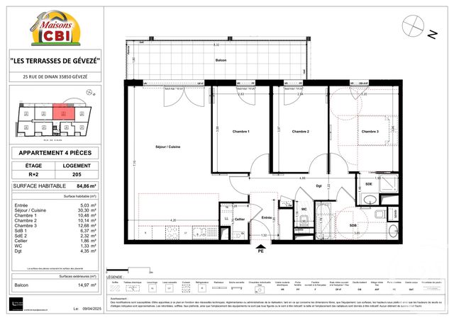 Appartement T4 à vendre - 4 pièces - 84.86 m2 - GEVEZE - 35 - BRETAGNE - Century 21 Dréano Immobilier