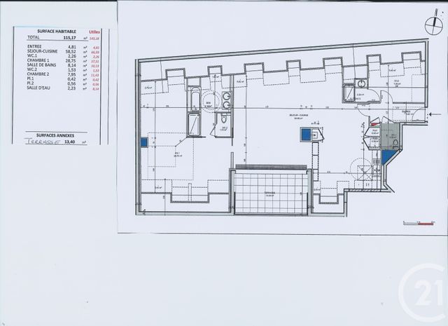Appartement T3 à vendre - 3 pièces - 110.0 m2 - RENNES - 35 - BRETAGNE - Century 21 Dréano Immobilier